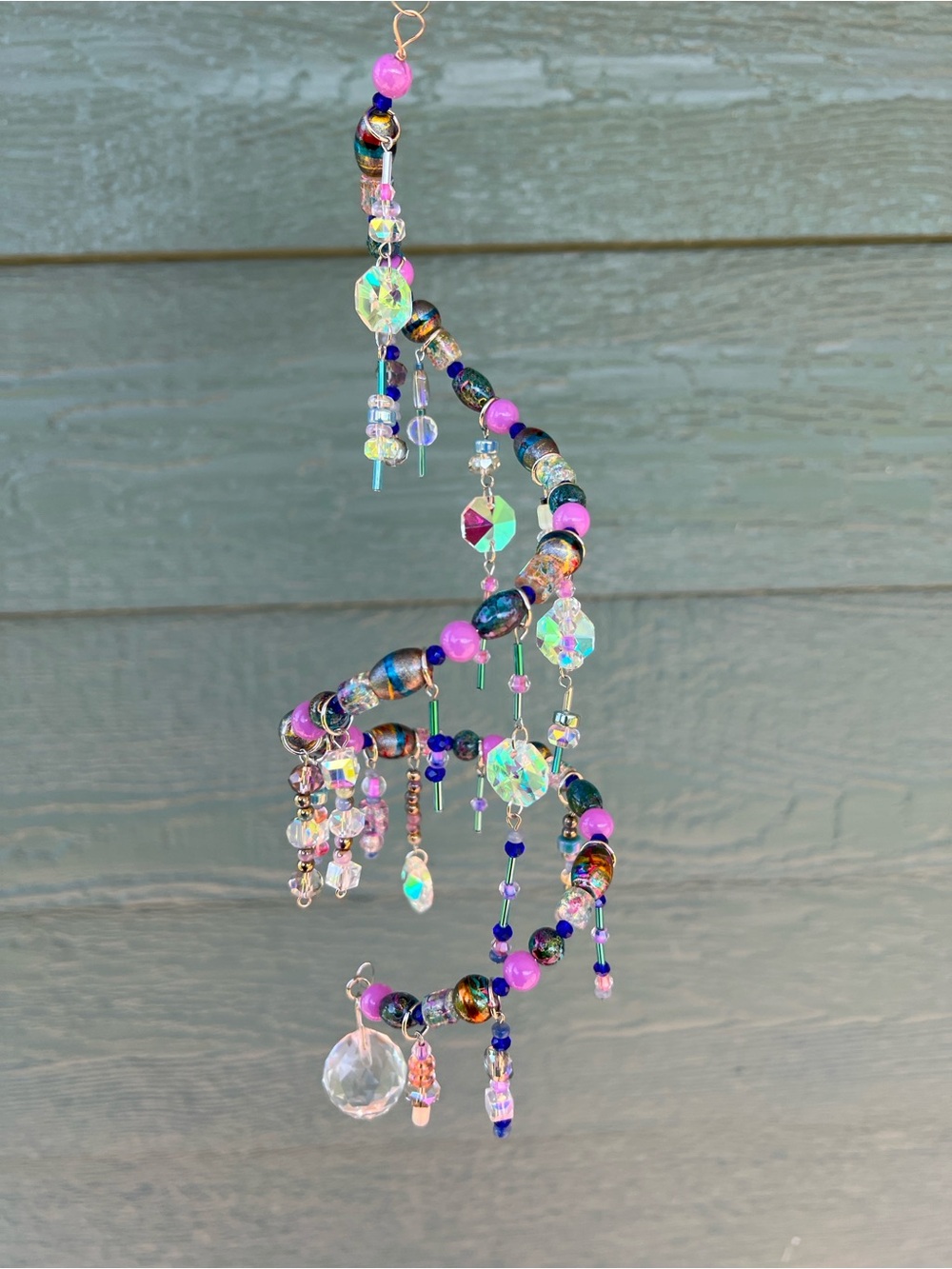 Beaded Hanging Suncatcher with Iridescent Crystals